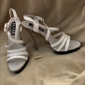 Used White dancer stripper stilettos clear heels 8